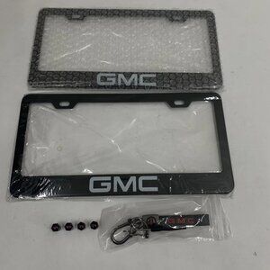 Black Leather Keychain Key Holder 5 3/4" NEW Combo With Plate Frame For GMC